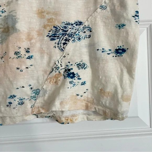 Anthropologie Pilcro Cream and Blue Patterned Cotton Short Sleeve Top - Picture 5 of 9